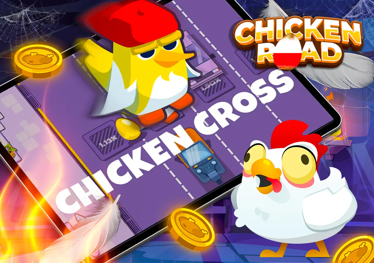 Chicken Road crash játék főképernyő 2026-ban, csirke sprite-ok és szorzók